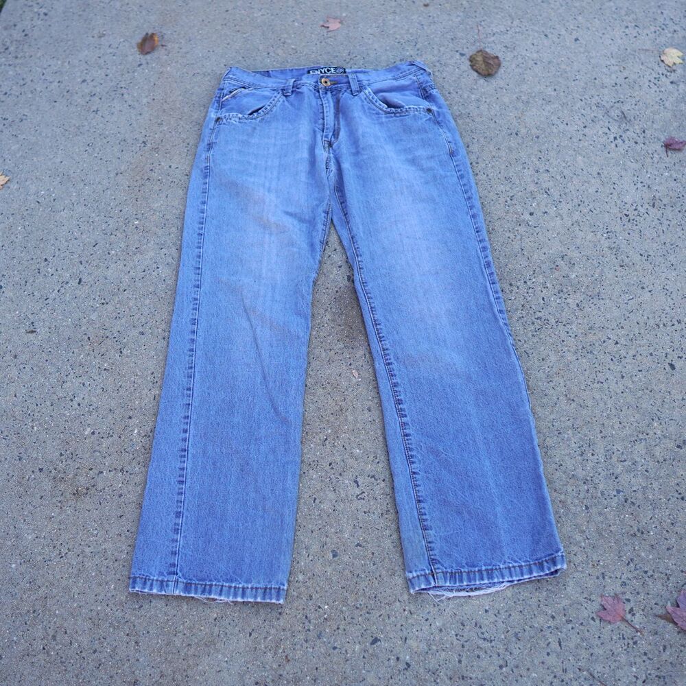 Vintage Enyce Jeans W34 Straight Leg Blue Embroidered Logo Y2K Hip Hop Baggy